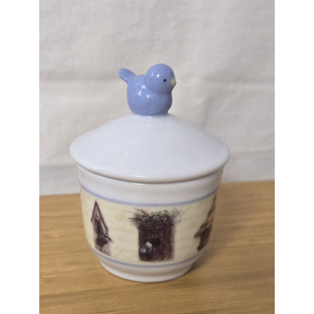 Vintage Birdhouse Ceramic Stamp Dispenser With Bluebird. GVC